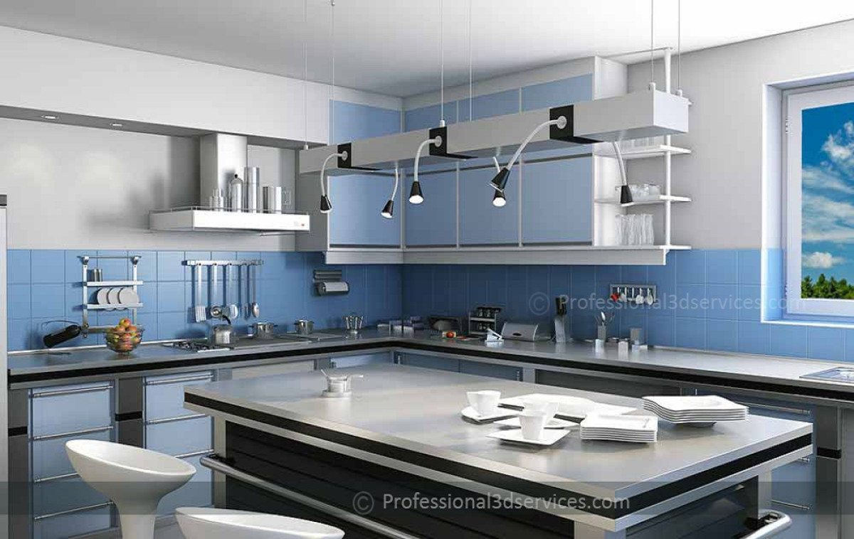 3D Designing Solutions | Modern Kitchen Interior Rendering Services